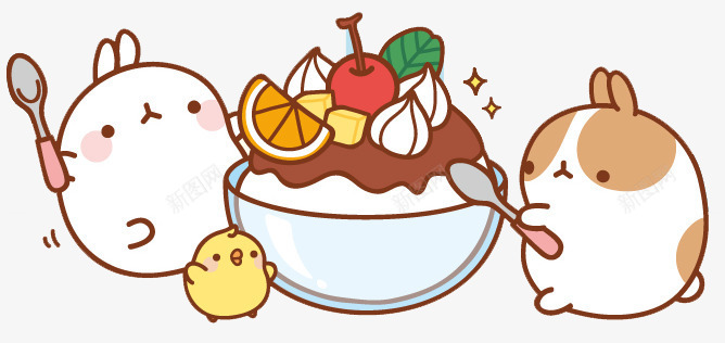 吃冰淇淋的兔兔png免抠素材_新图网 https://ixintu.com 冰淇淋 小兔子 樱桃 水果 白色 美味 美食 苹果
