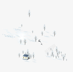 雪中的房子和驯鹿矢量图素材