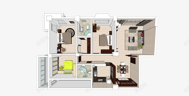 家居鸟瞰图png免抠素材_新图网 https://ixintu.com 室内设计 家居布置 家庭 设计
