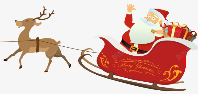 圣诞老人雪橇png免抠素材_新图网 https://ixintu.com h5素材 圣诞老人雪橇 驯鹿 麋鹿