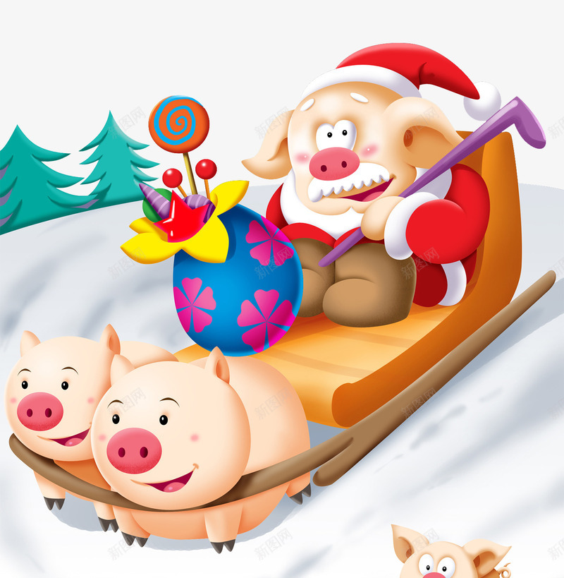 小猪圣诞老人插画png免抠素材_新图网 https://ixintu.com 喜庆 圣诞快乐 圣诞礼物 圣诞老人 圣诞节 小猪 红色 节日气氛 雪地 雪橇