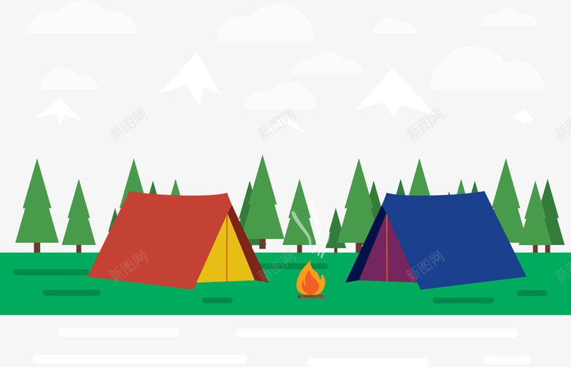 两个帐篷png免抠素材_新图网 https://ixintu.com 一个小火堆 两个帐篷 探险 旅游 火堆元素 红色的帐篷 野营