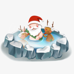 泡温泉的圣诞老人与麋鹿素材