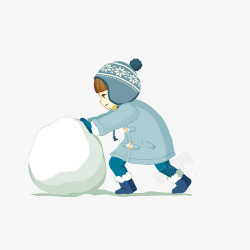 小男孩推雪球卡通素材