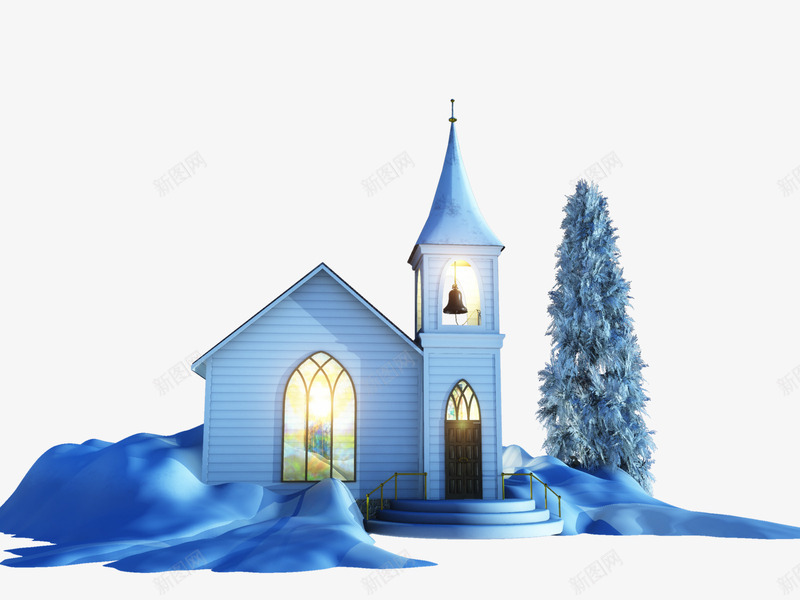 蓝色冰雪小屋png免抠素材_新图网 https://ixintu.com 冰雪 图案设计 小屋 蓝色