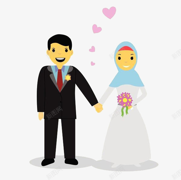 卡通结婚的新人png免抠素材_新图网 https://ixintu.com 卡通 卡通新娘 少数民族婚礼 爱心 粉色的手捧花 结婚的新人