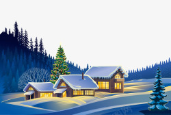 房屋积雪圣诞节平安夜夜晚美景元素高清图片