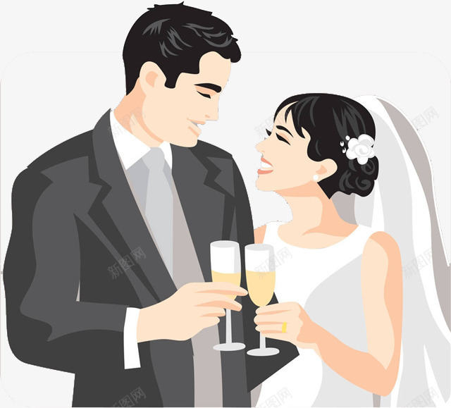 卡通结婚的新人png免抠素材_新图网 https://ixintu.com 交杯酒 免抠白色婚纱 卡通 微笑的新娘 结婚的人 结婚的新人 酒杯