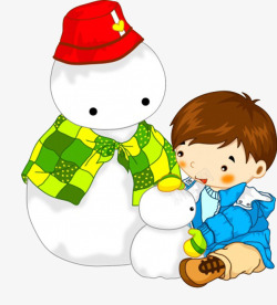 堆雪人的小男孩小男孩堆雪人卡通画高清图片