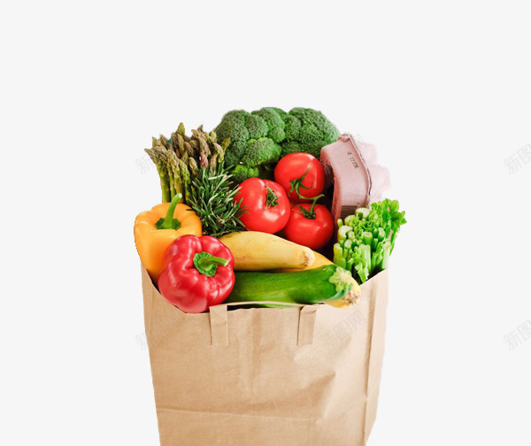 纸袋中的蔬果png免抠素材_新图网 https://ixintu.com 秋葵 红辣椒 纸袋中的蔬果 蔬菜 西兰花