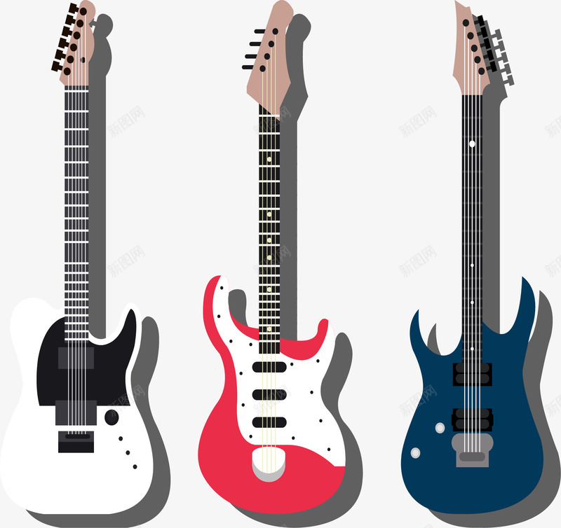 三把不同颜色的吉他png免抠素材_新图网 https://ixintu.com 好声音 电吉他 矢量素材 红色吉他 音乐节