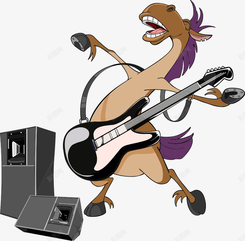 弹吉他的小马png免抠素材_新图网 https://ixintu.com 创意动物 动物 动物插画 卡通动物 吉他 小马 弹吉他 矢量动物