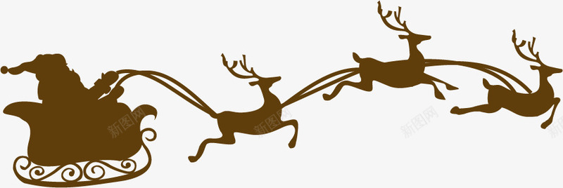 圣诞老人png免抠素材_新图网 https://ixintu.com 剪影 圣诞老人 拉车 雪橇 麋鹿