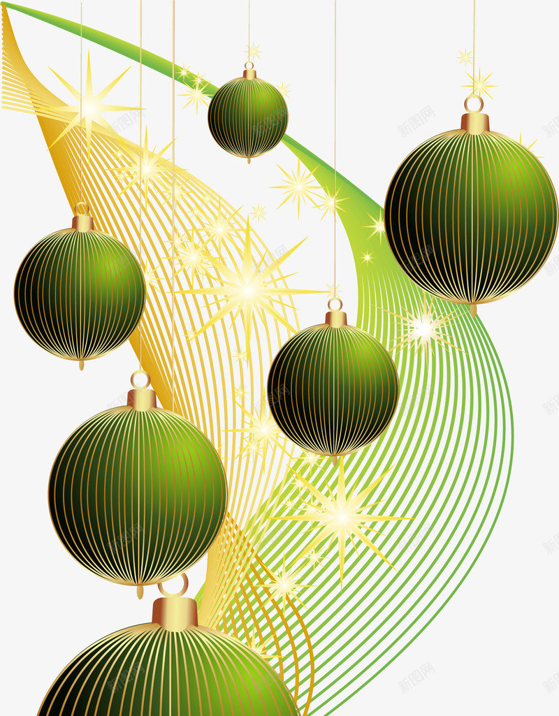 绿色扭曲线条挂饰png免抠素材_新图网 https://ixintu.com 圣诞节 彩球 扭曲 挂件 挂饰 线条 绿色 装饰图案 闪耀