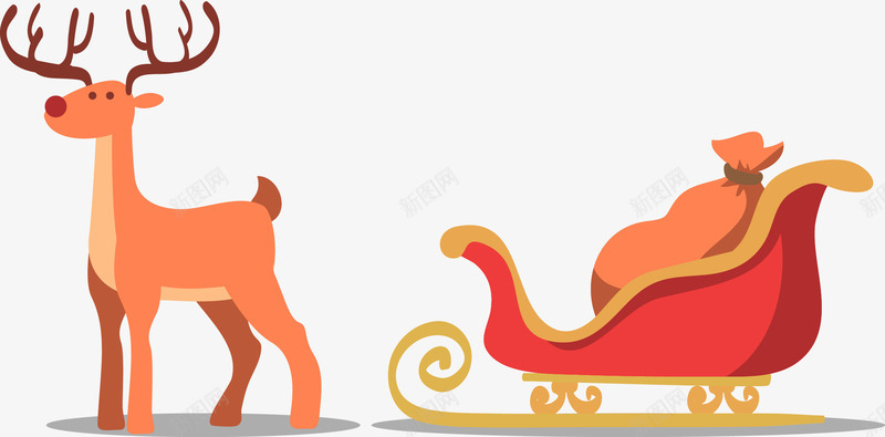 拉车的麋鹿png免抠素材_新图网 https://ixintu.com 卡通PNG素材 圣诞 礼物 雪橇 麋鹿