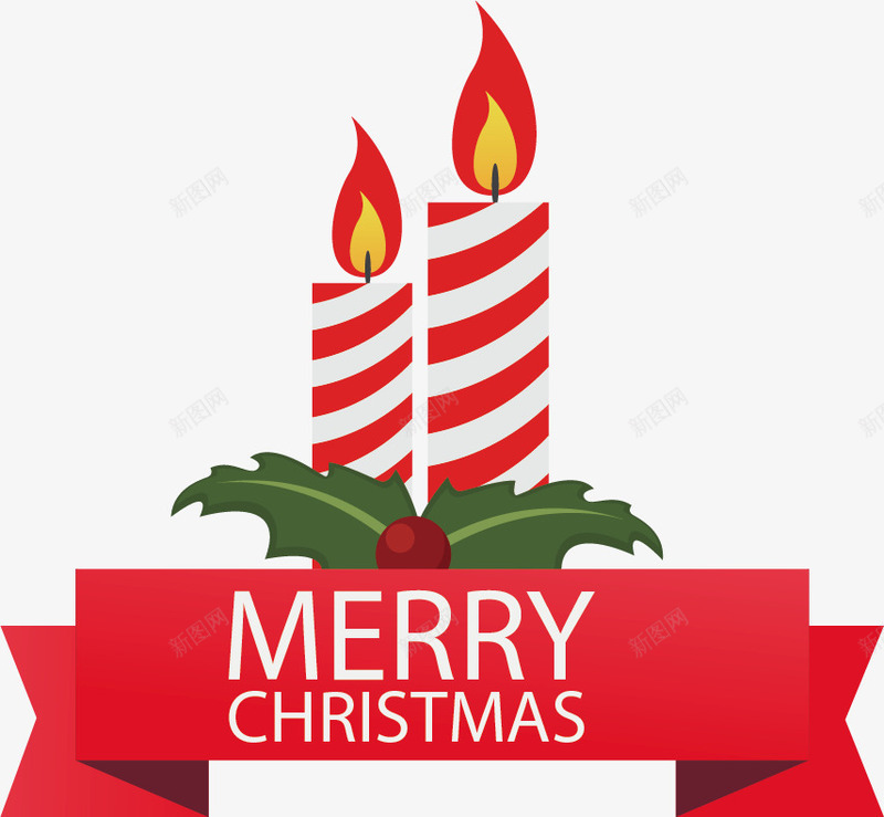 条纹蜡烛海报png免抠素材_新图网 https://ixintu.com 圣诞节 彩带 条纹 横幅 红色 蜡烛