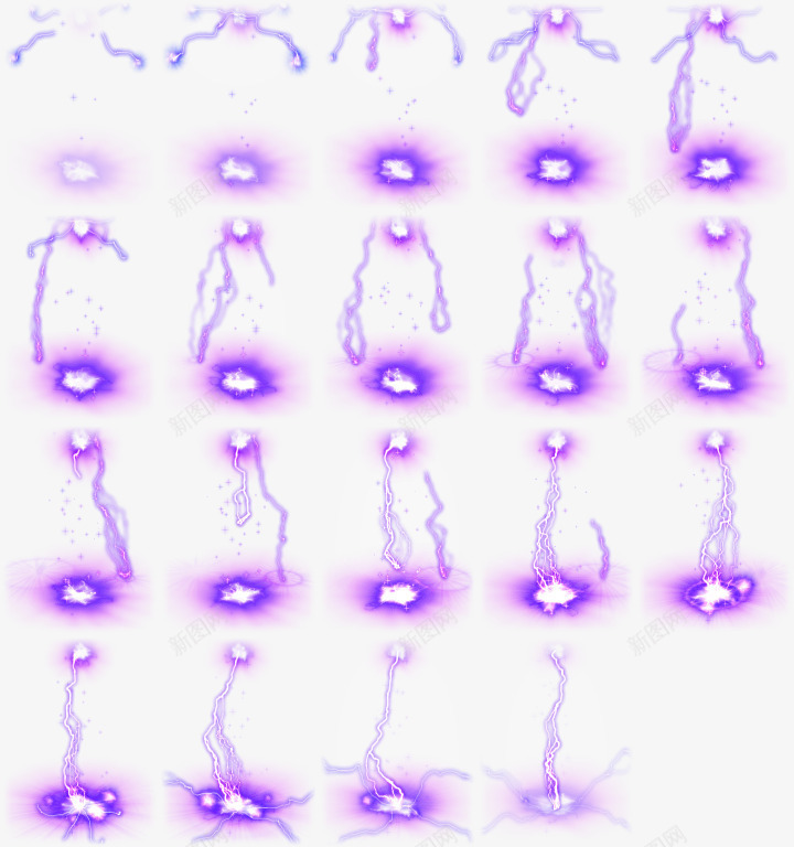 紫色闪电攻击合成特效png免抠素材_新图网 https://ixintu.com 动画 帧 序列帧动画 爆炸 组合 连击 雷电