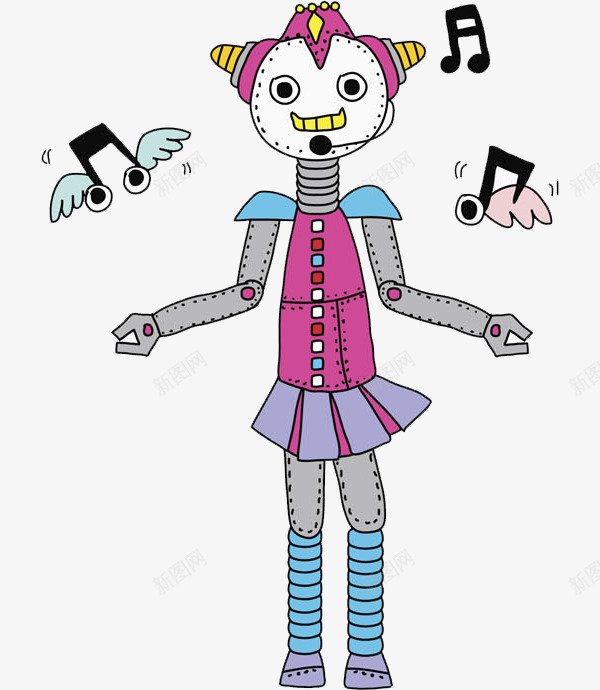 手绘机器人png免抠素材_新图网 https://ixintu.com 人机交互 卡通 唱歌 手绘 机器人 水彩 音乐 音符 黑色