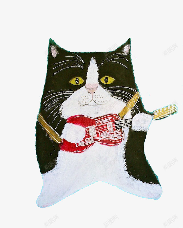 卡通小猫弹吉他png免抠素材_新图网 https://ixintu.com 小猫 弹吉他 文艺晚会 表演 音乐