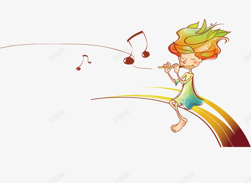 吹笛子的女孩png免抠素材_新图网 https://ixintu.com 凌乱的头发 卡通 矢量素材 音乐 音符 风中的女孩 风吹效果