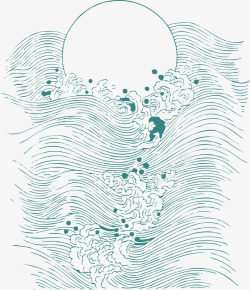月亮水纹矢量太阳月亮古典水纹高清图片