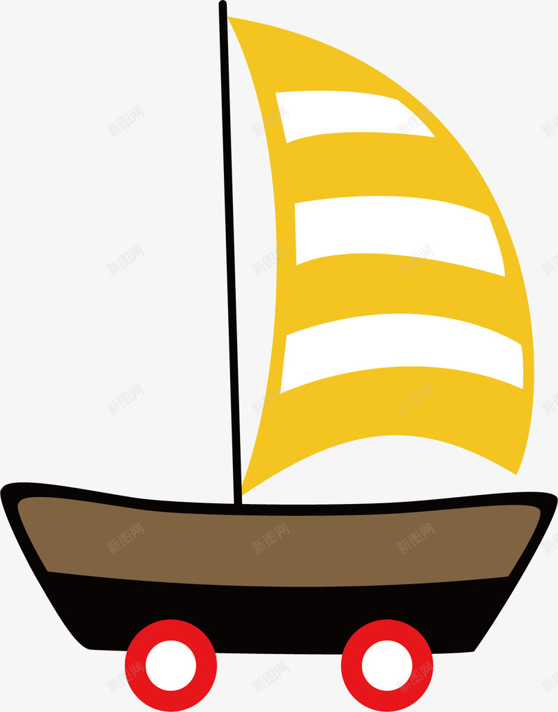 黄色船帆帆船矢量图ai免抠素材_新图网 https://ixintu.com 帆船 带轮子的船 红色轮子 黄色船帆 黑色穿 矢量图
