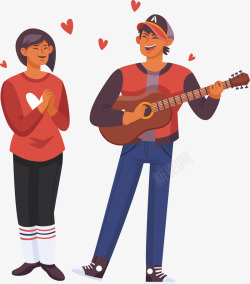 弹吉他的情侣男生弹吉他哄女孩开心矢量图高清图片