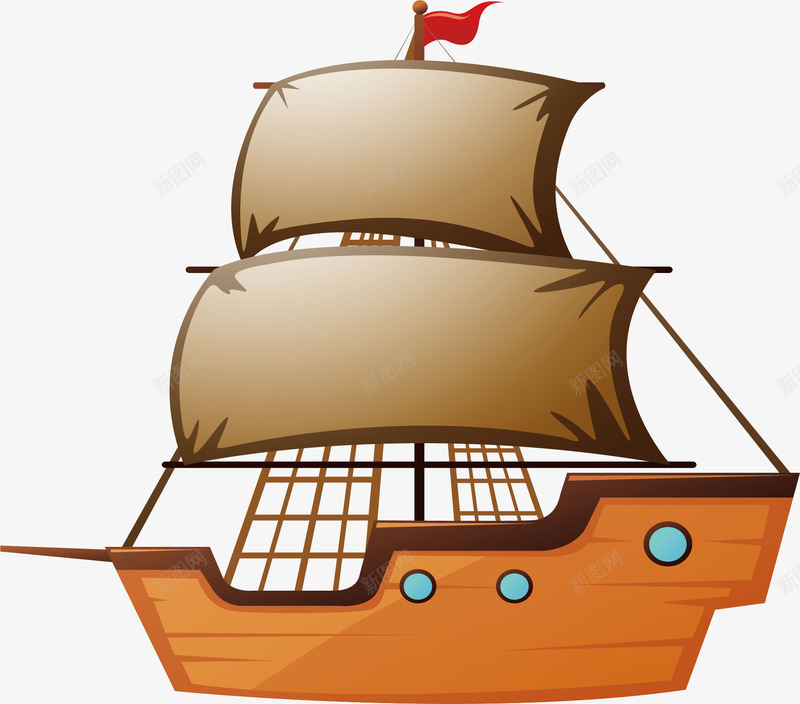 复古木质帆船png免抠素材_新图网 https://ixintu.com 帆船 探险 木质帆船 矢量素材 航海