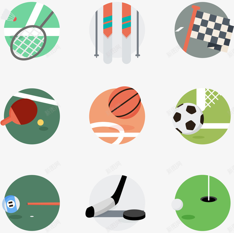 体育项目icon矢量图图标ai_新图网 https://ixintu.com ico 乒乓球 滑雪 篮球 羽毛球 足球 高尔夫 矢量图