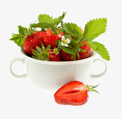 一碗草莓水果叶子素材