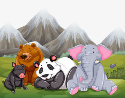 灰色野猪卡通动物群高清图片