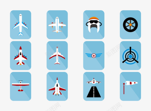 简约扁平飞机元素方形图标图标