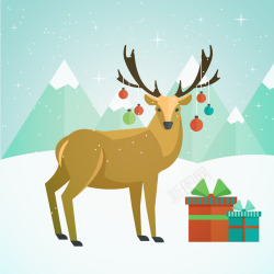 驯鹿背景装饰着圣诞球矢量图素材