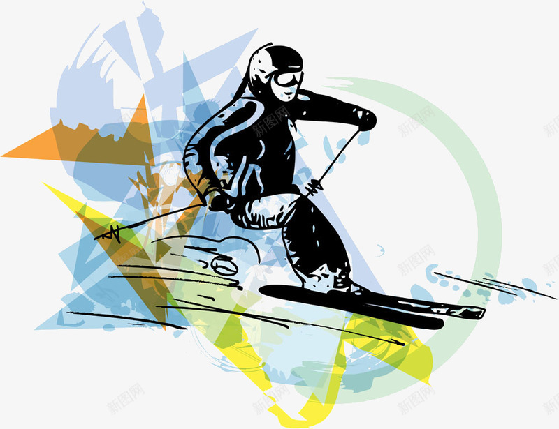 水彩墨迹滑雪运动员png免抠素材_新图网 https://ixintu.com 极限运动 滑雪运动员 雪橇