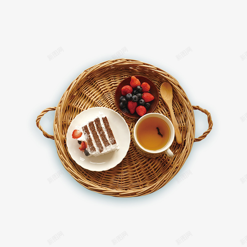 产品实物水果蛋糕茶饮png免抠素材_新图网 https://ixintu.com 产品实物 奶油蛋糕 水果 篮子 茶饮 草莓 蓝莓 蛋糕