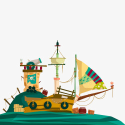 海盗船卡通装饰帆船素材