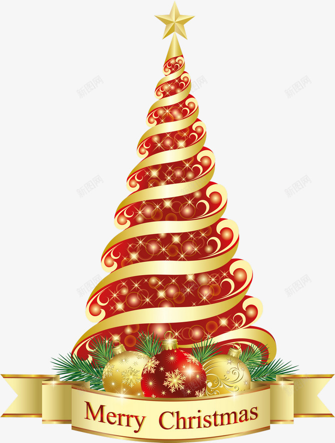 金色丝带缠绕的圣诞树png免抠素材_新图网 https://ixintu.com 丝带 促销 圣诞树 圣诞节 金色