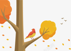 秋季落叶树枝小鸟矢量图素材