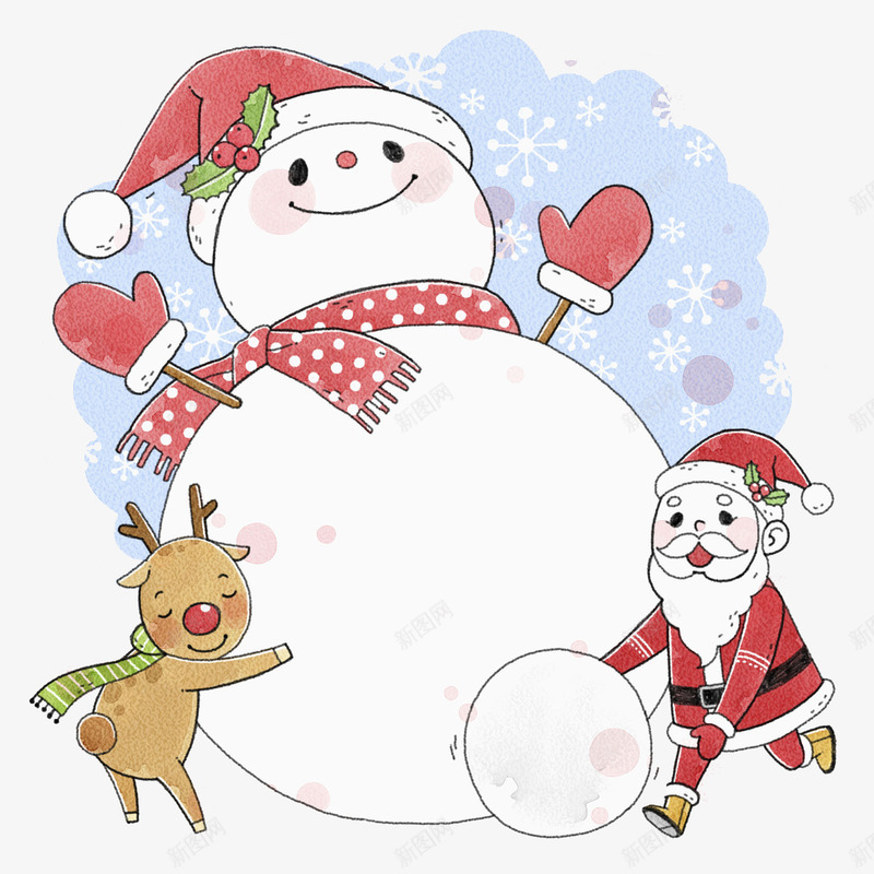堆雪人的圣诞老人png免抠素材_新图网 https://ixintu.com 可爱 圣诞节 插图 滚雪球 玩耍 老人 高兴