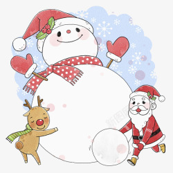 高兴的圣诞节堆雪人的圣诞老人高清图片