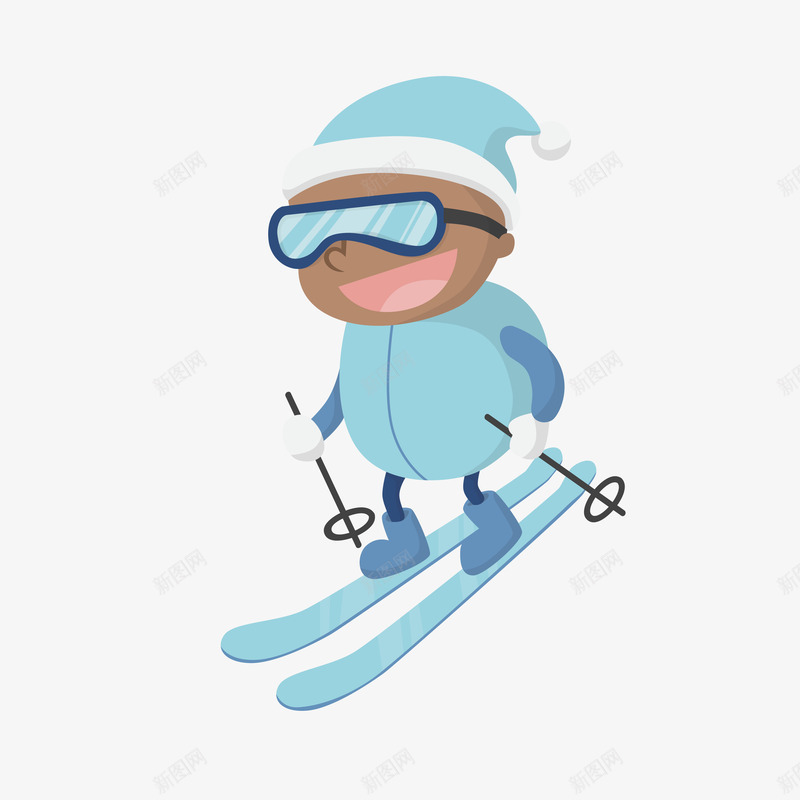 滑雪小朋友矢量图ai免抠素材_新图网 https://ixintu.com 双板 可爱 滑雪人 蓝色 矢量图