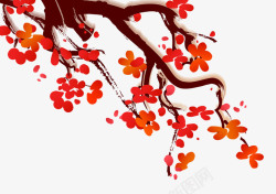 中国风红色梅花配景图案素材