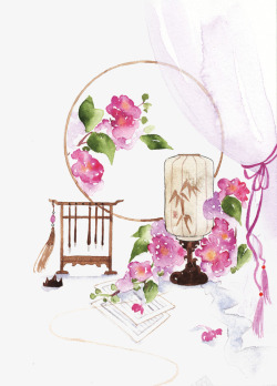 唯美古风手绘插画素材