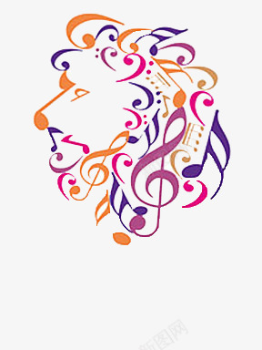 音符构成的狮子png免抠素材_新图网 https://ixintu.com 元素 创意 彩色 狮子 装饰 音符
