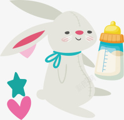 妈妈带宝宝睡觉玩具兔子奶瓶卡通可爱婴儿用品设高清图片