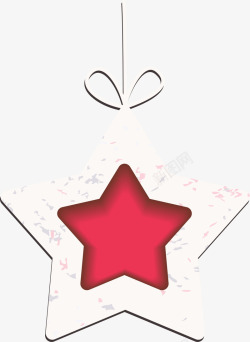红色剪纸风边框圣诞节红色星星挂饰高清图片