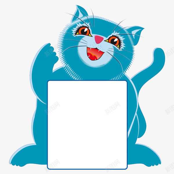 拿卡片的蓝色猫png免抠素材_新图网 https://ixintu.com 卡片 卡通 可爱 唯美 小猫 微笑 手绘 简笔 蓝色