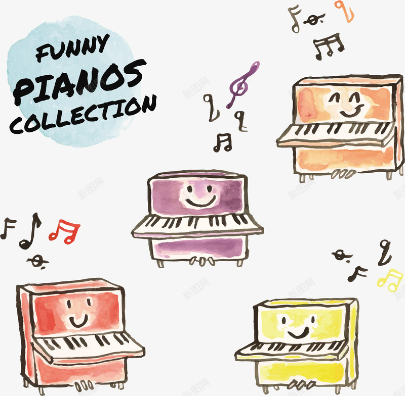 音符钢琴png免抠素材_新图网 https://ixintu.com 卡通手绘 水彩画 笑脸 英语字母 装饰图案 音符钢琴