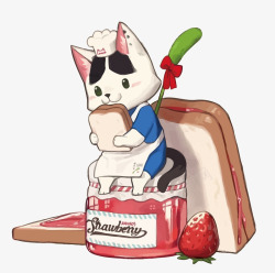 卡通草莓酱草莓酱和小猫矢量图高清图片