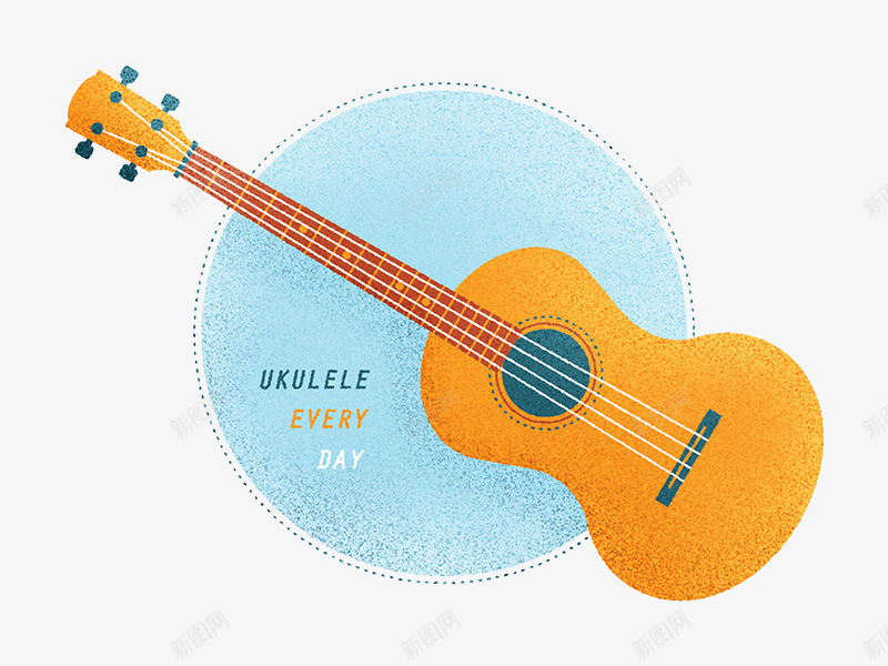 手绘吉他png免抠素材_新图网 https://ixintu.com 乐器 卡通 彩绘 新图网 橙色吉他 蓝色背景 音乐